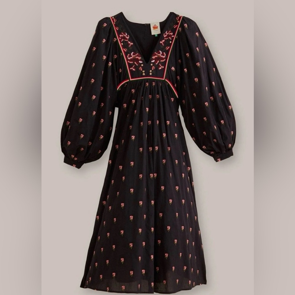 Black Midi Dress with Pink Embroidered Detail